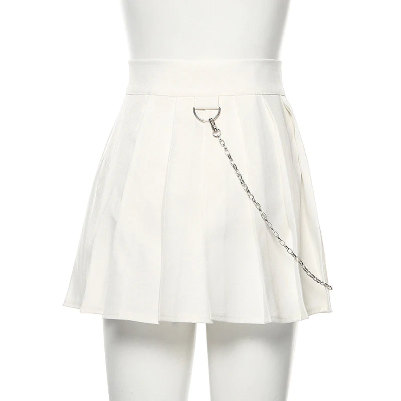 Street Style Pleated Skirt with Chain Hook - Cherry Bomb