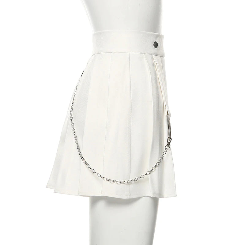 Street Style Pleated Skirt with Chain Hook - Cherry Bomb