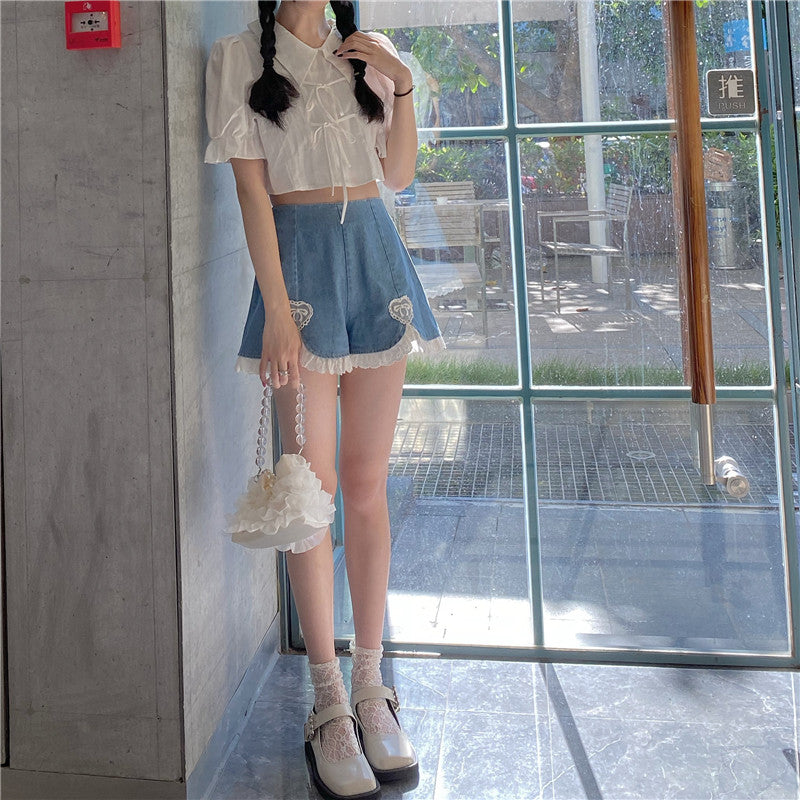 Honey Lace Denim Shorts