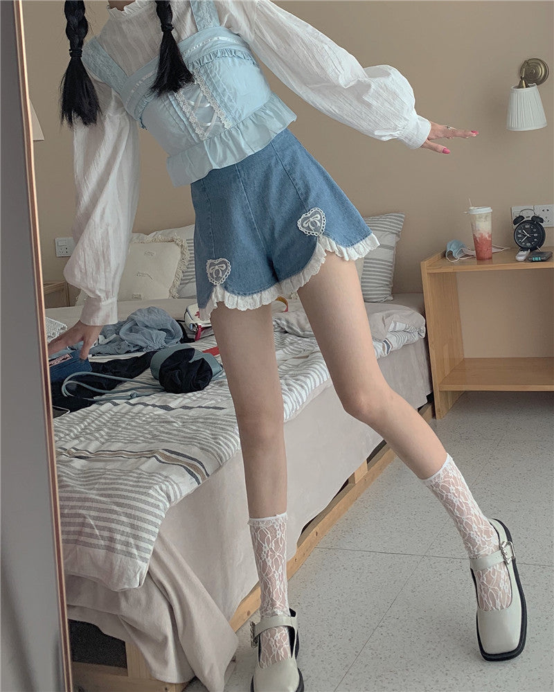 Honey Lace Denim Shorts