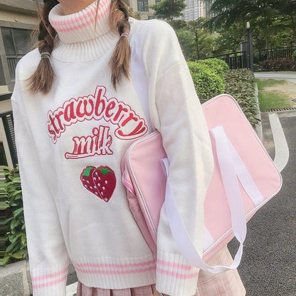 Strawberry Milk Turtleneck Sweater - Cherry Bomb