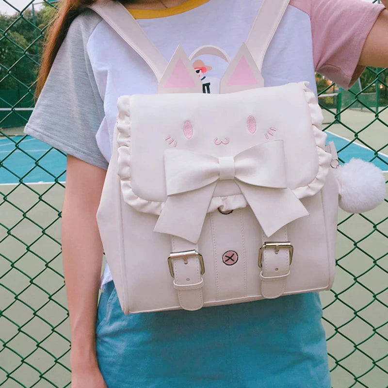 Kawaii Embroidered Cat Backpack