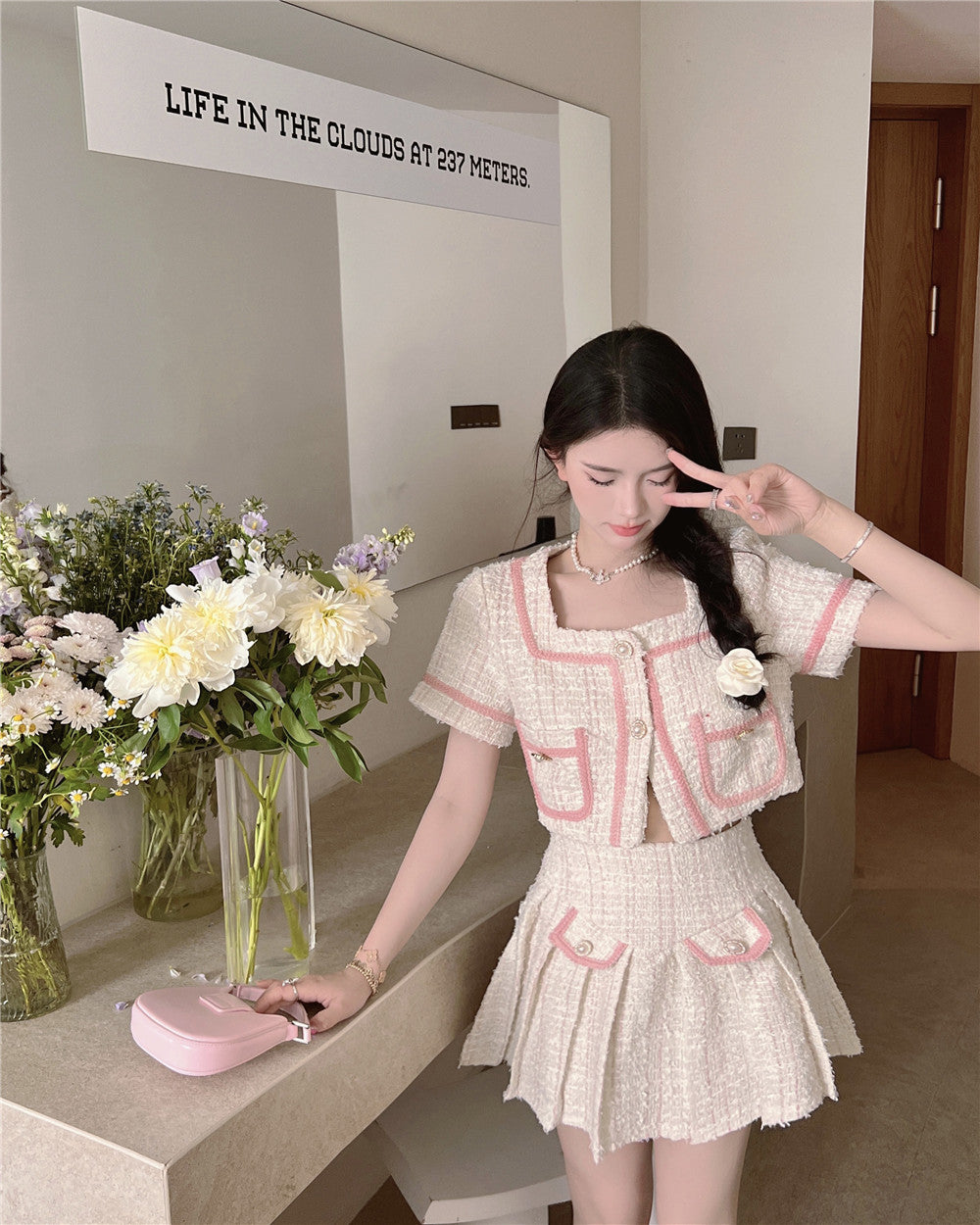 Candy Floss Top and Pleated Skirt Suit