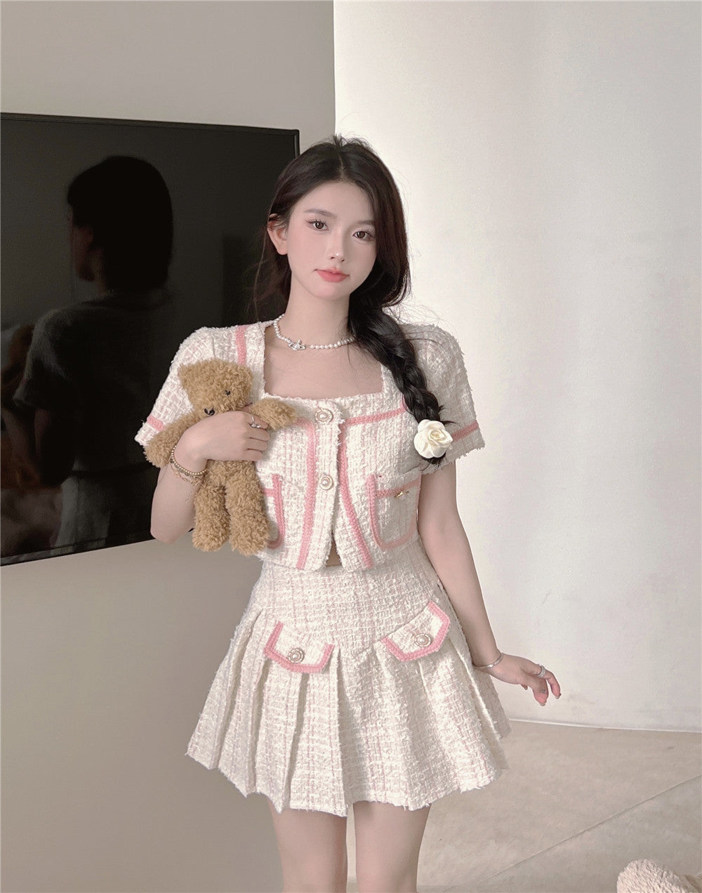 Candy Floss Top and Pleated Skirt Suit