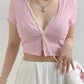 Sweet Lace Crop Button-up - Cherry Bomb