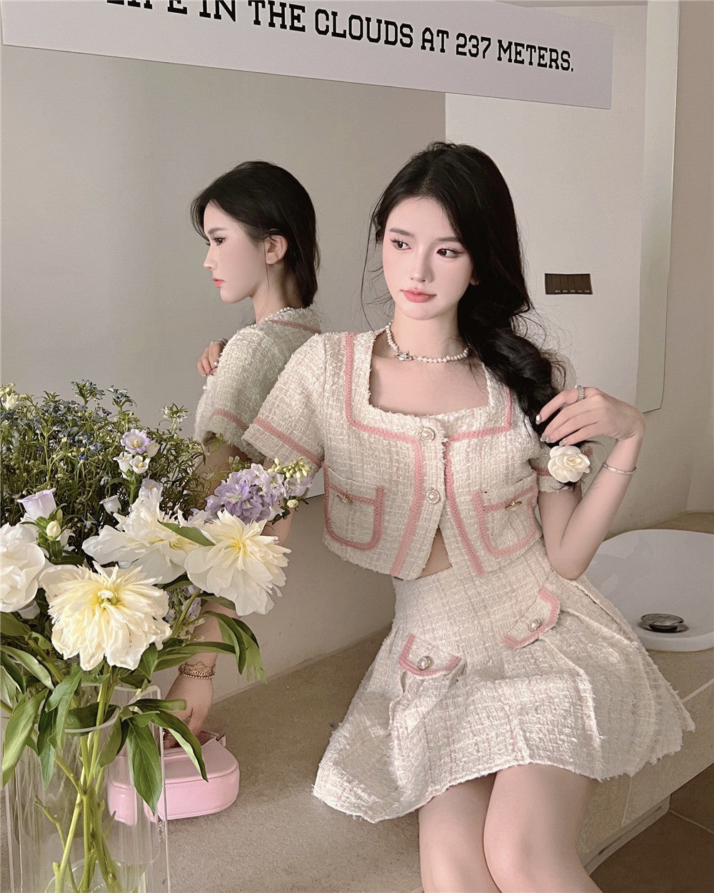 Candy Floss Top and Pleated Skirt Suit