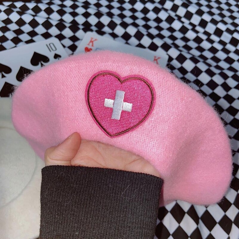 Love Cross Embroidery Beret