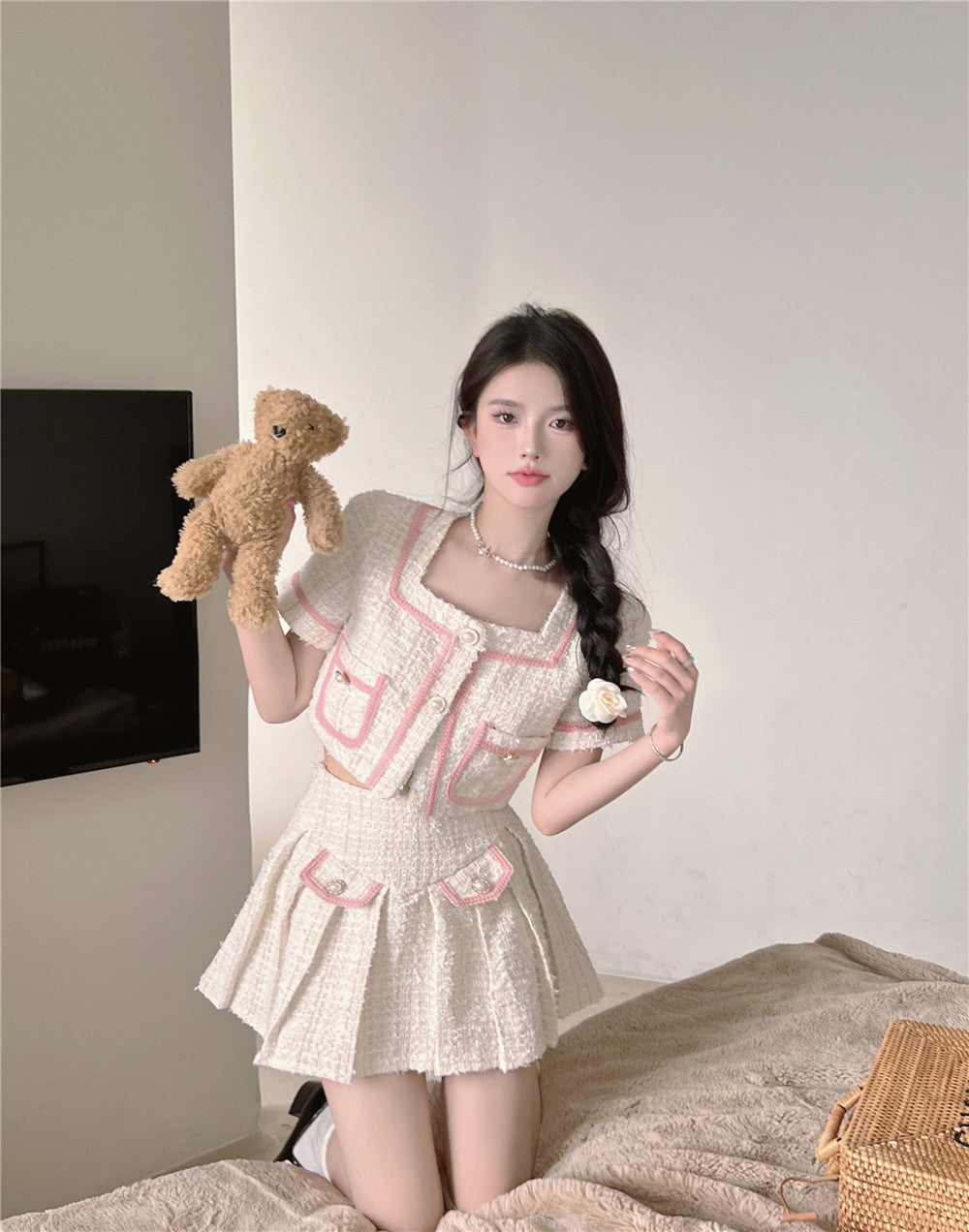 Candy Floss Top and Pleated Skirt Suit