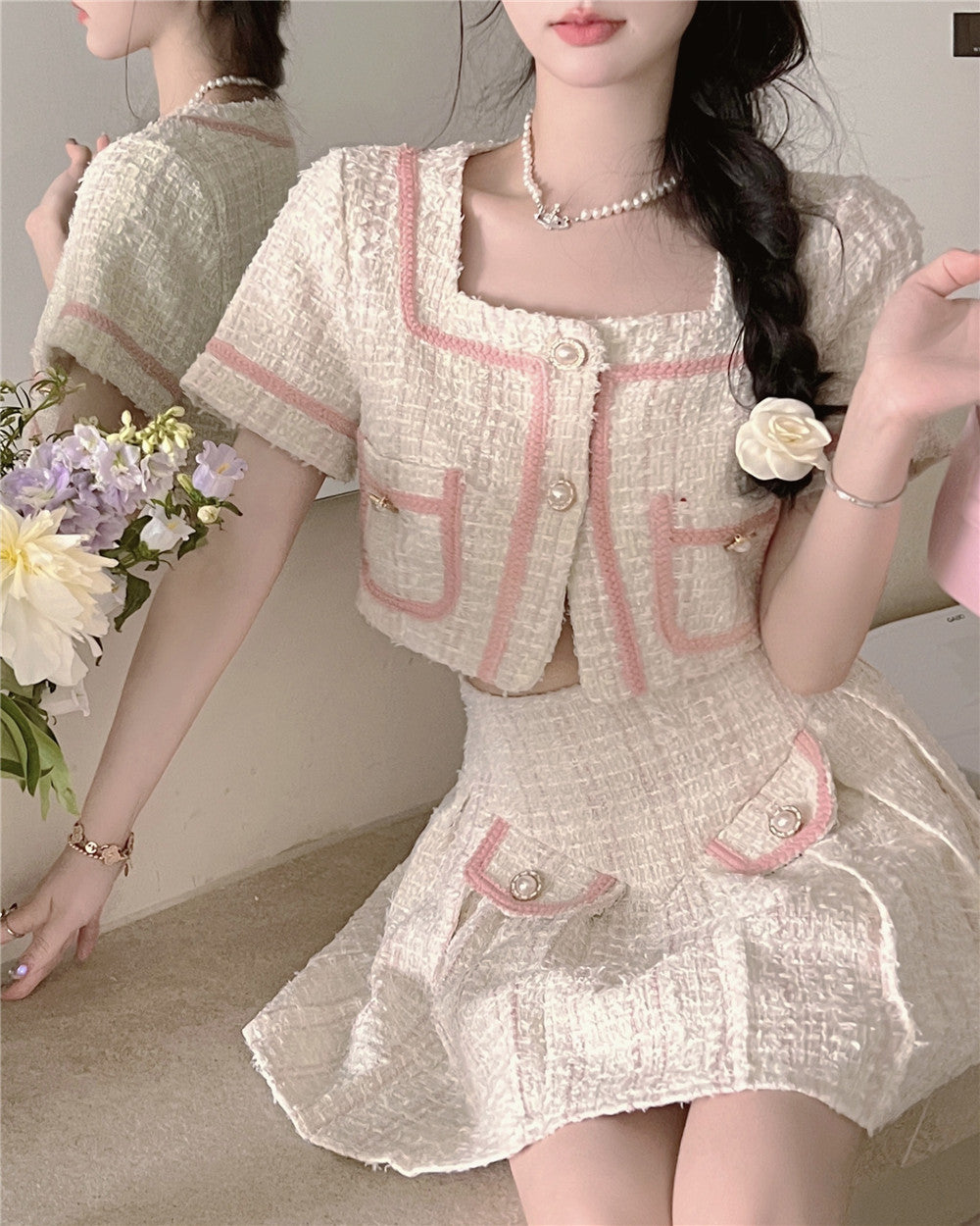 Candy Floss Top and Pleated Skirt Suit