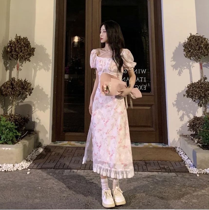Puff Sleeve Floral Dress - Cherry Bomb