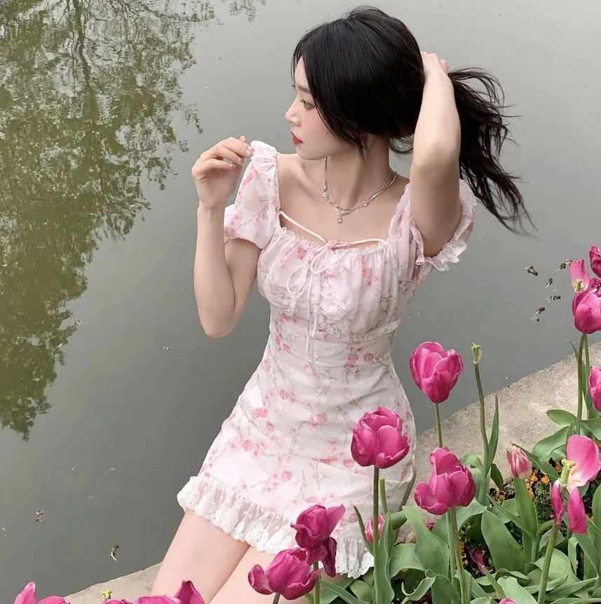 Puff Sleeve Floral Dress - Cherry Bomb