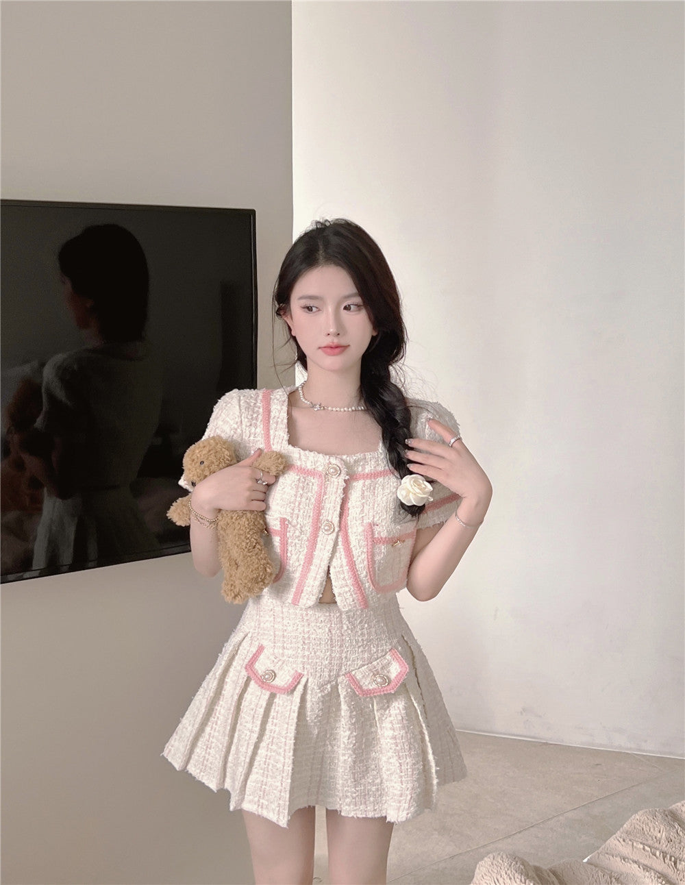 Candy Floss Top and Pleated Skirt Suit