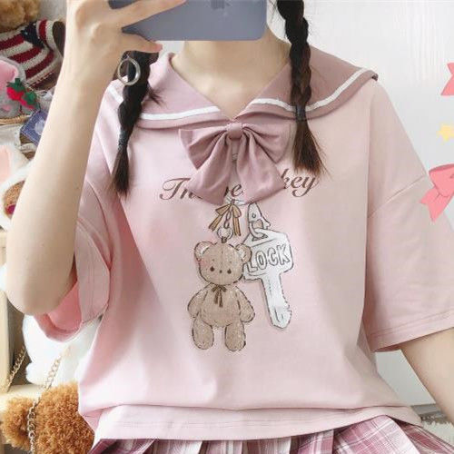 Cute Short-sleeved Sailor Top and Pleated Skirt - Cherry Bomb