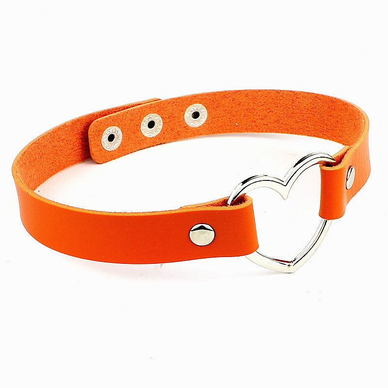 Love Heart Adjustable Leather Choker - Cherry Bomb