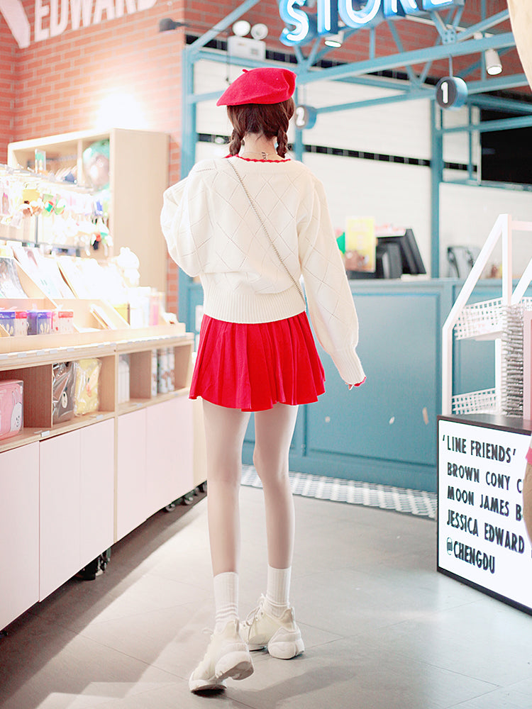 Strawberry Embroidery Knit Sweater - Cherry Bomb