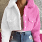 Fluffy Color Blocking Jacket - Cherry Bomb