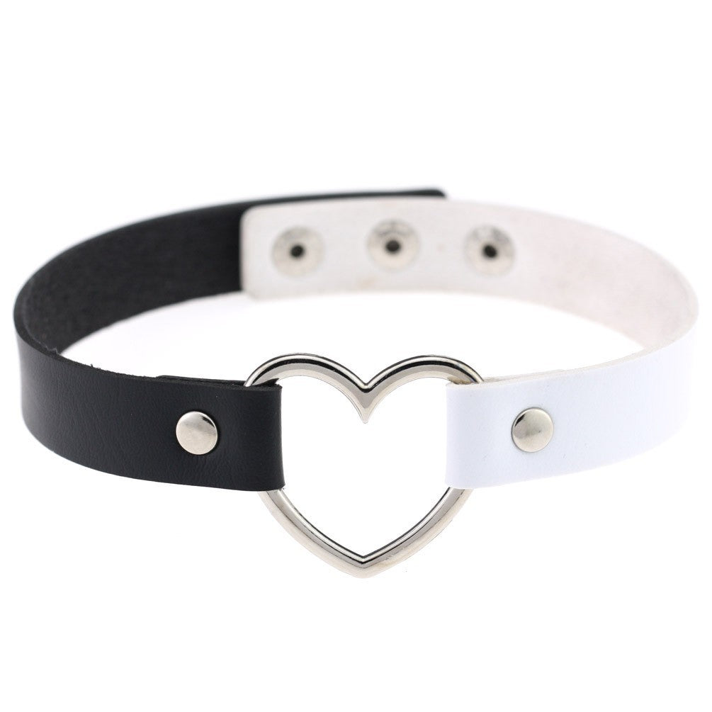 Love Heart Adjustable Leather Choker - Cherry Bomb