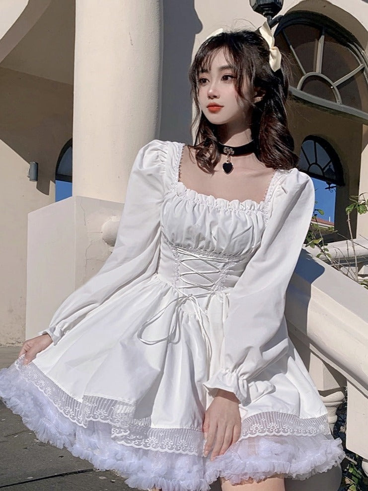 Delicate Lolita Lace Puff Sleeve Dress