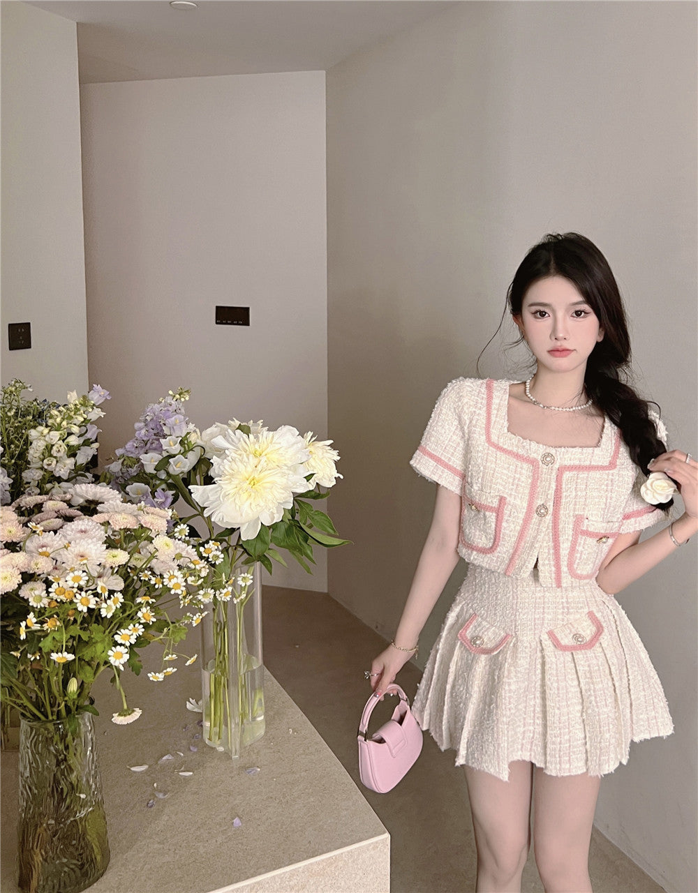 Candy Floss Top and Pleated Skirt Suit