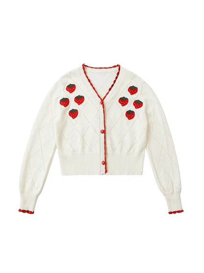 Strawberry Embroidery Knit Sweater - Cherry Bomb