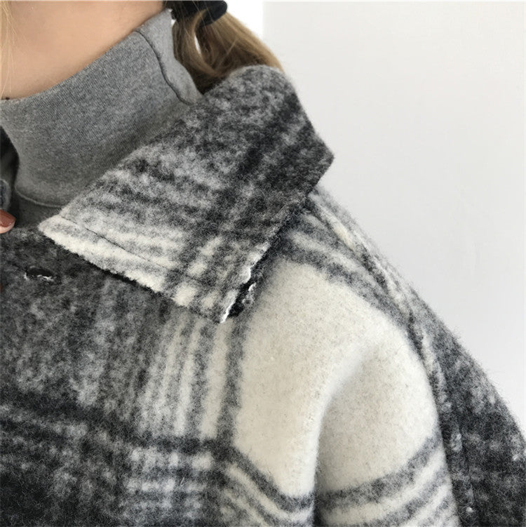 Plaid Mid-length Loose Woolen Coat - Cherry Bomb