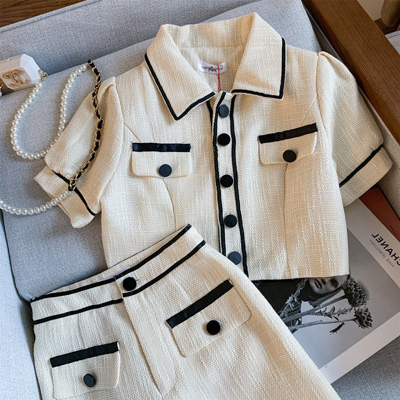 Chic Style Short Sleeve Blazer Set - Cherry Bomb