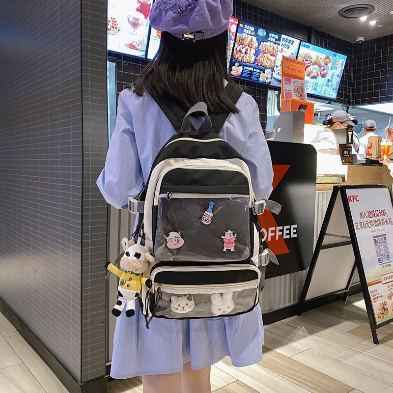Backpack With Double Transparent Pockets - Cherry Bomb