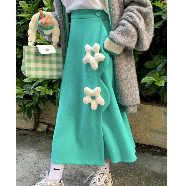 Three Dimensional Flower Midi Skirt - Cherry Bomb