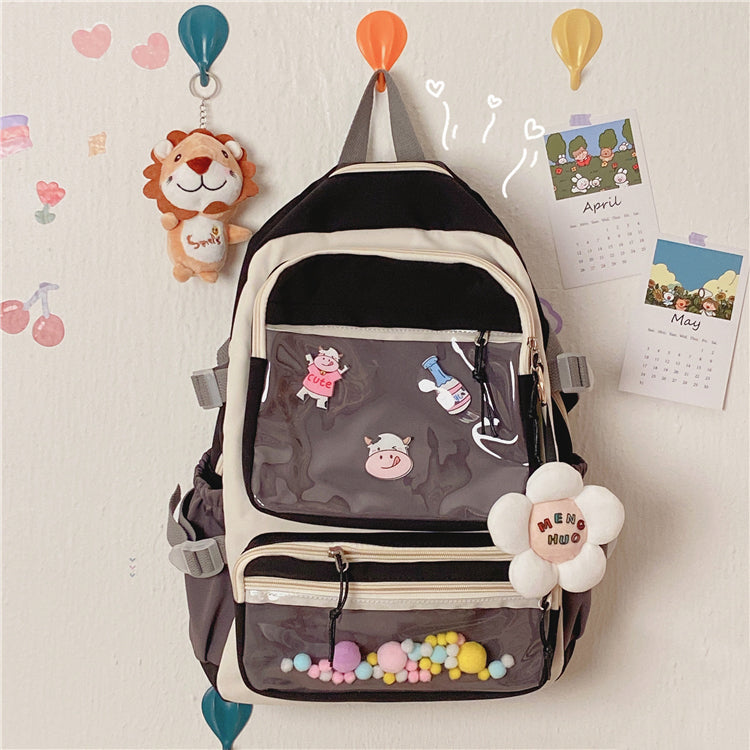 Backpack With Double Transparent Pockets - Cherry Bomb