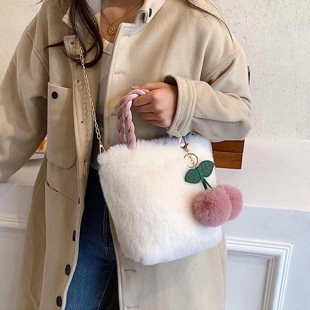 Cream and Cherry Fluffy Handbag