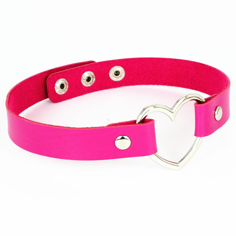 Love Heart Adjustable Leather Choker - Cherry Bomb