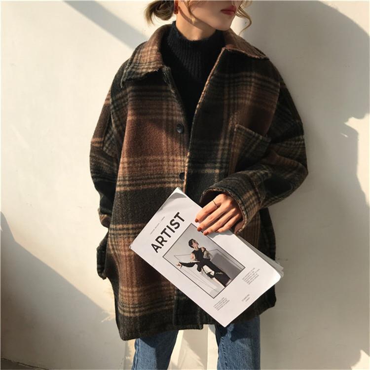 Plaid Mid-length Loose Woolen Coat - Cherry Bomb