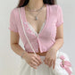 Sweet Lace Crop Button-up - Cherry Bomb
