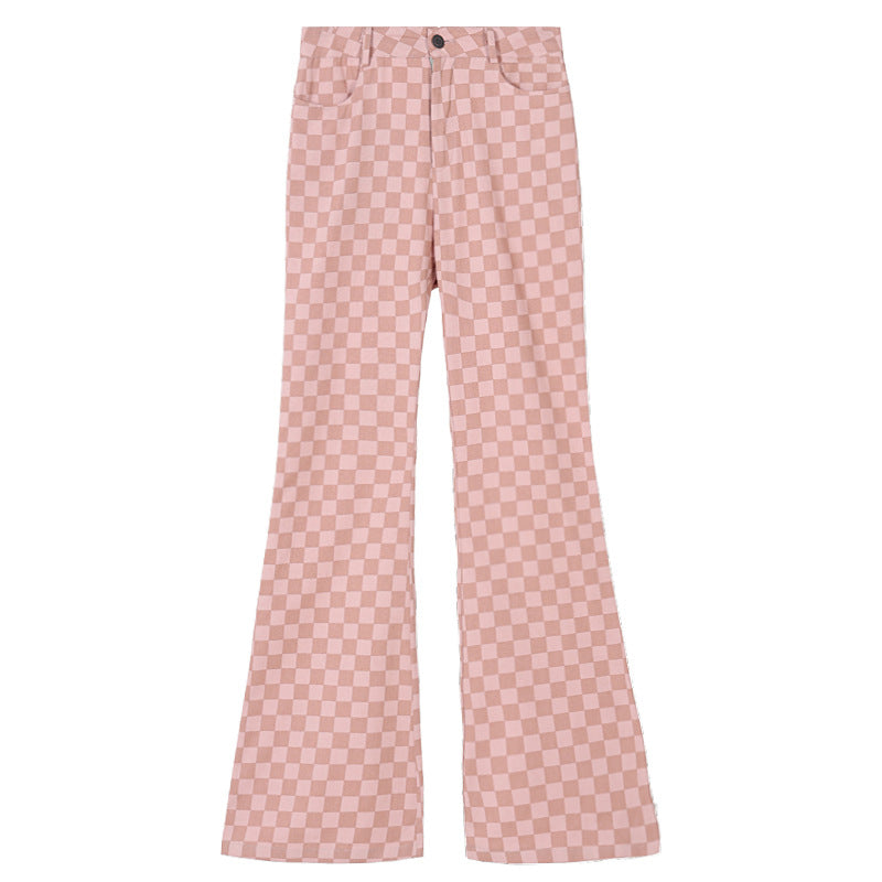 Checkered Crop Jacket & Flare Leg Pants Set - Cherry Bomb