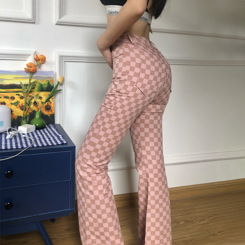 Checkered Crop Jacket & Flare Leg Pants Set - Cherry Bomb