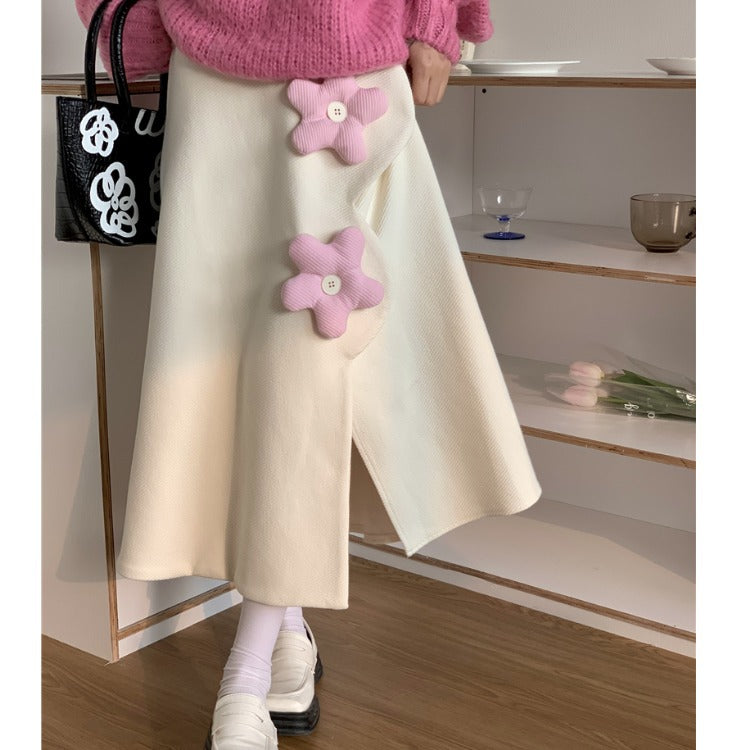 Three Dimensional Flower Midi Skirt - Cherry Bomb