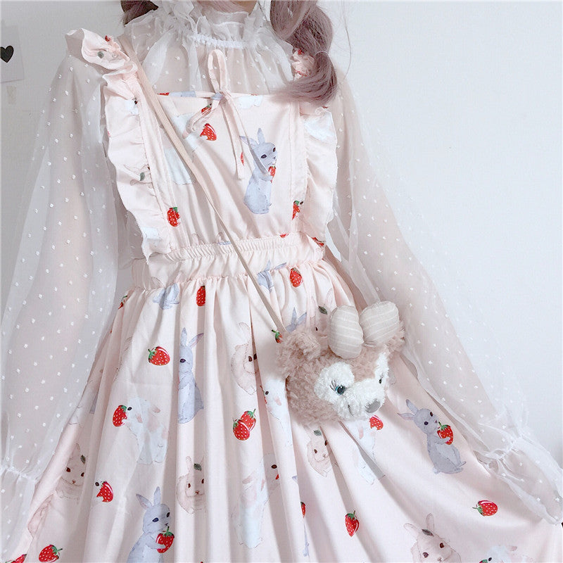 Strawberry Bunny Ruffled Dress Set - Cherry Bomb
