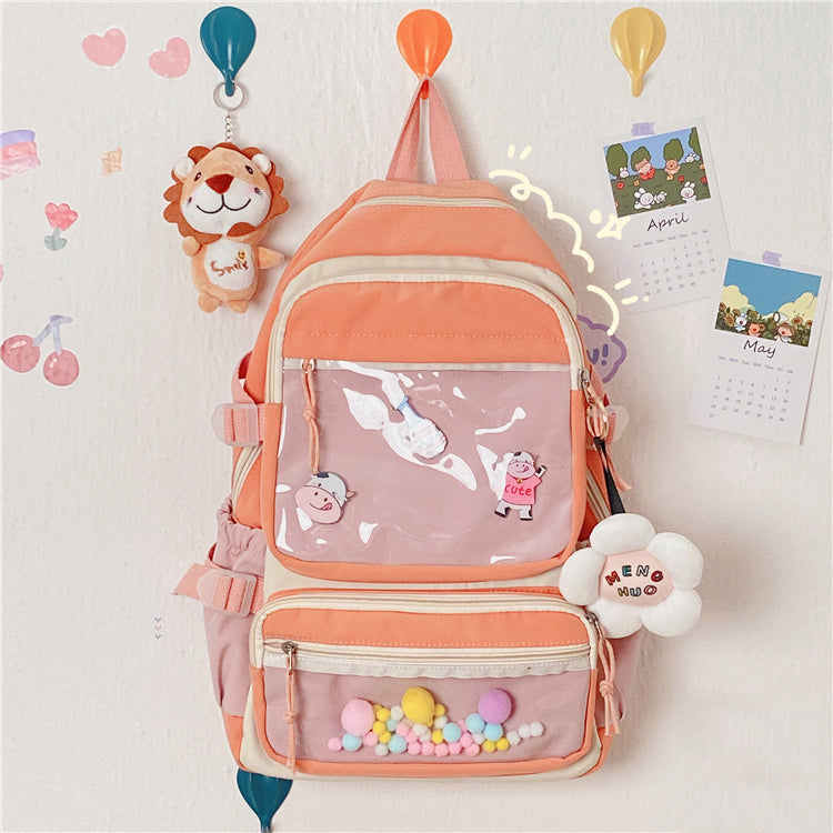 Backpack With Double Transparent Pockets - Cherry Bomb