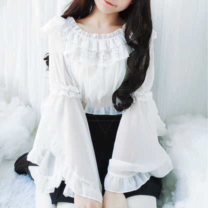 Chiffon Lace Blouse - Cherry Bomb