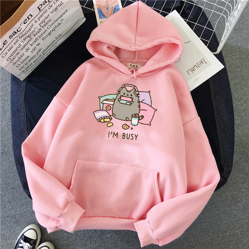 Pusheen Cat Hoodie |I'm Busy| Kawaii Harajuku Sweater - Cherry Bomb