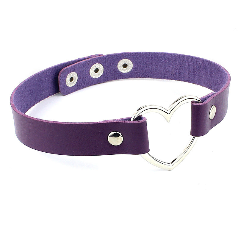 Love Heart Adjustable Leather Choker - Cherry Bomb