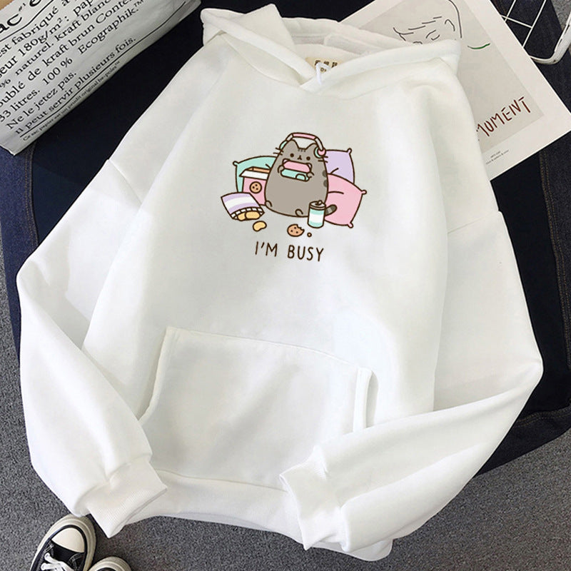 Pusheen Cat Hoodie |I'm Busy| Kawaii Harajuku Sweater - Cherry Bomb