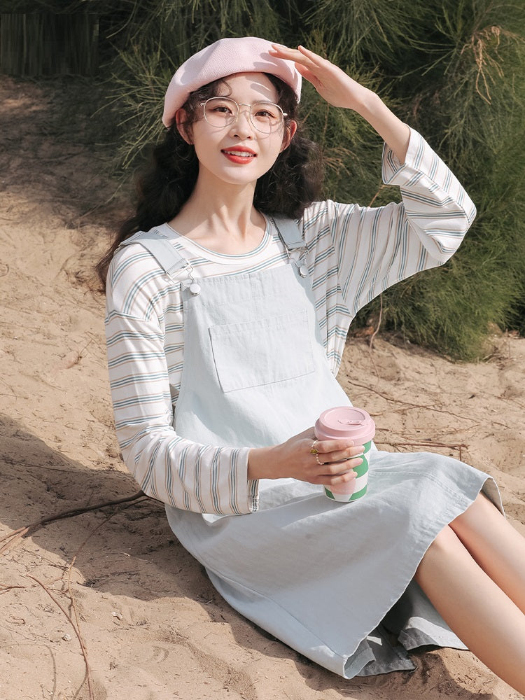 Loose Denim Overall Dress Two-piece - Cherry Bomb