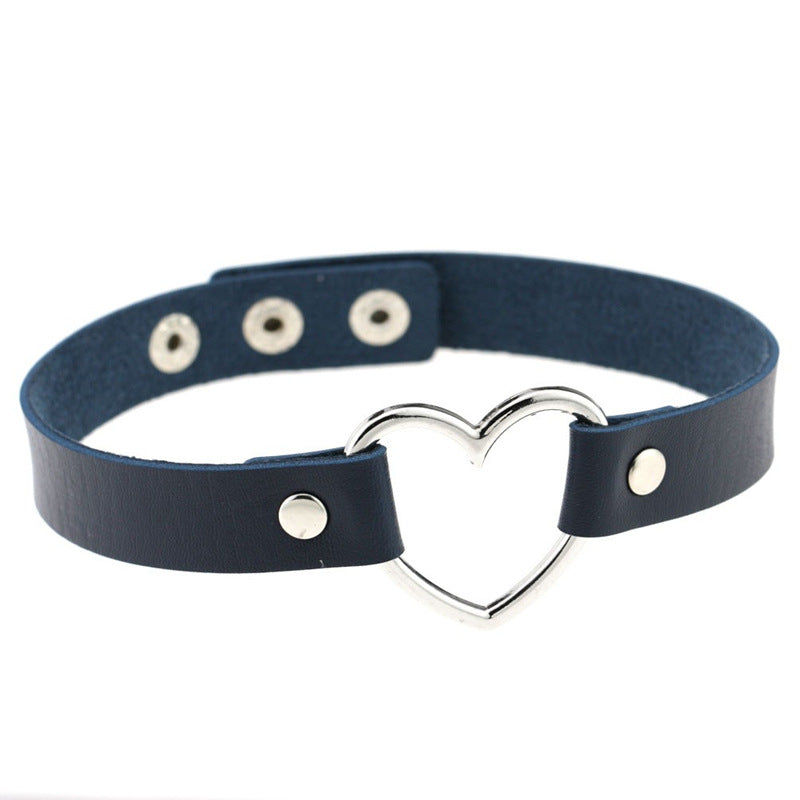 Love Heart Adjustable Leather Choker - Cherry Bomb