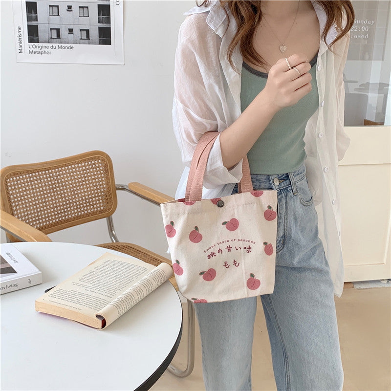 Japanese Peach Print Shoulder Tote Bag - Cherry Bomb