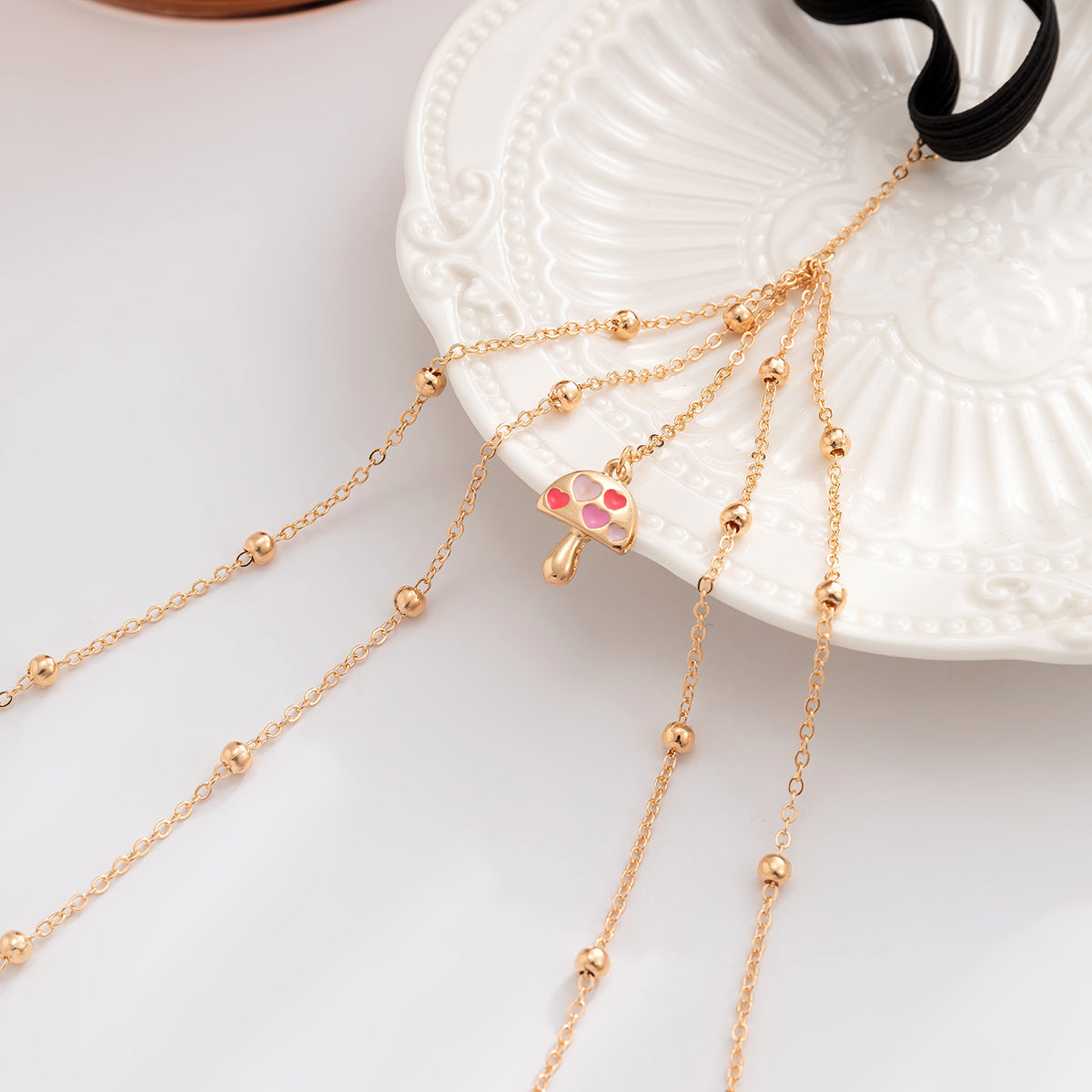 Leg Garter with Mushroom Pendant & Thigh Chain - Cherry Bomb