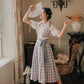 Butterfly Accent Antique Plaid Dress Set - Cherry Bomb