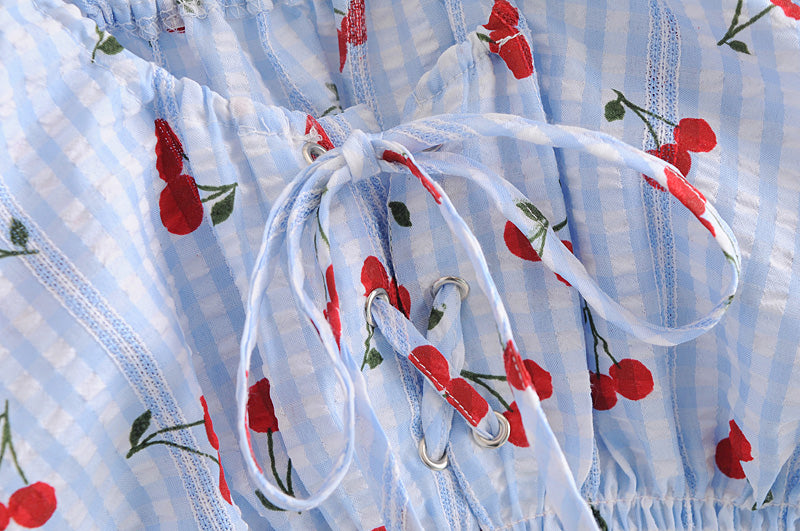 Cherry Print Plaid Top - Cherry Bomb