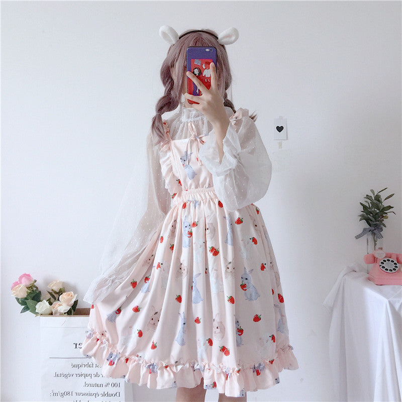 Strawberry Bunny Ruffled Dress Set - Cherry Bomb